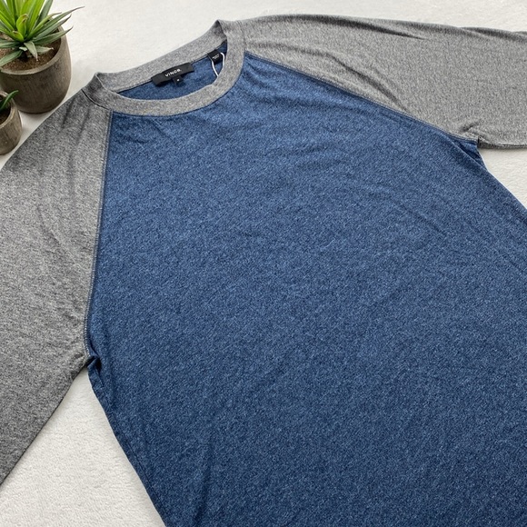 Vince Curved Hem Raglan Baseball Long Sleeve Tee (Gray/Blue) *NWT* - Picture 3 of 16